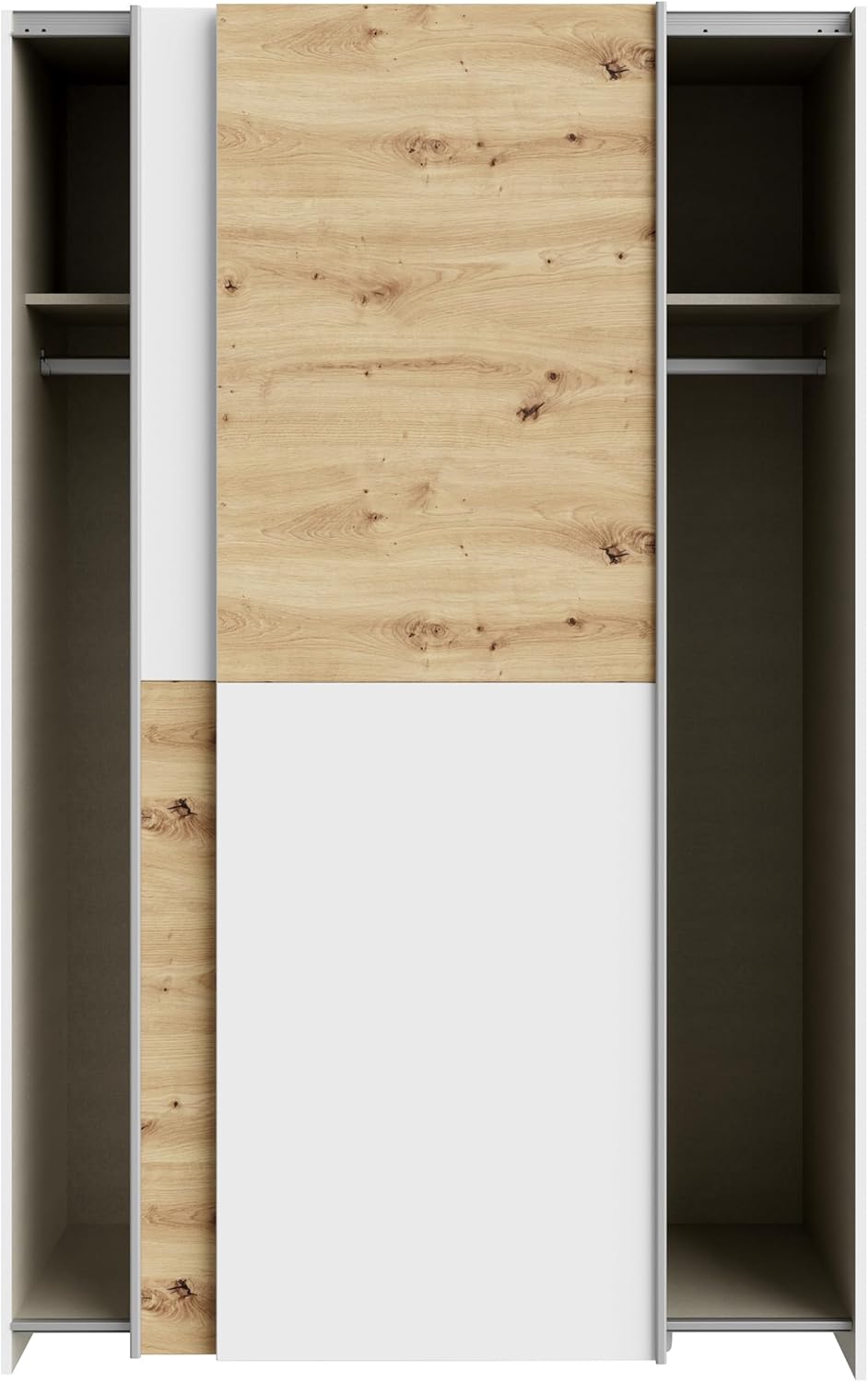 Forte Schach & MATT Kleiderschrank 120, Moderner Schrank mit Schachbrettmuster, Schwebetürenschrank, Holzwerkstoff, Artisan Eiche Dekor mit Weiß, 120,1 cm breit, 190,5 cm hoch, 61,2 cm tief