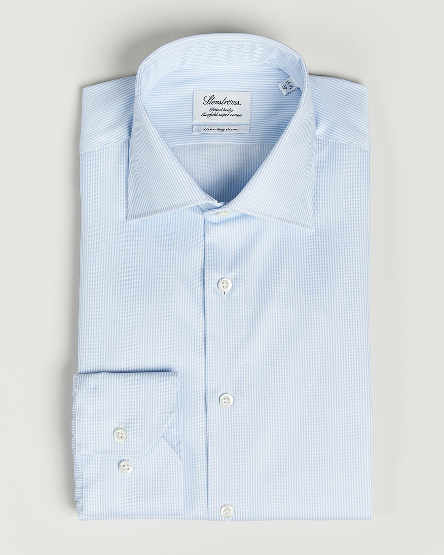 Stenströms Fitted Body X-Long Sleeve Shirt White/Blue