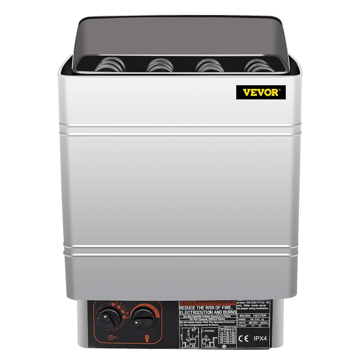 FlowerW Saunaofen 9 KW, Sauna Elektroherd 380 V - 415 V, Elektrischer Saunaofen 2 Modi (Temperatur, Zeit), mit Externem Steuergerät und 3M-Temperatursensor