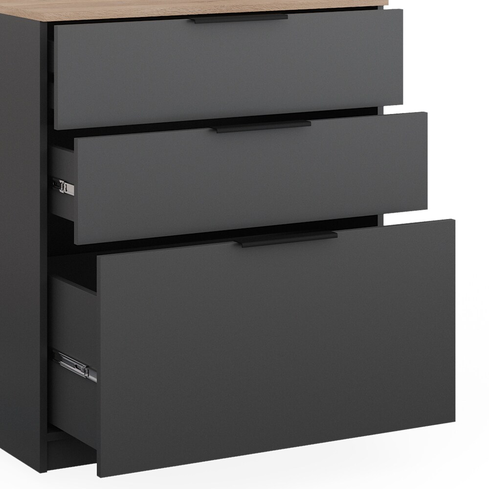 Vicco Kommode Betti 80 x 90 cm in Anthrazit Sonoma, 3 Schubfächer, Schlafzimmer