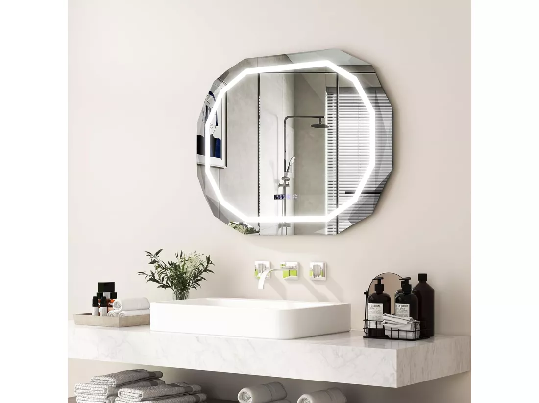 Miroir Salle de Bain LED à 3 Couleurs & Luminosité Réglable, Miroir Mural Ovale Anti-Buée, Miroir Lumineux Salle de Bain avec Interrupteur Tactile, Fonction Mémoire, 91,5 x 71 CM