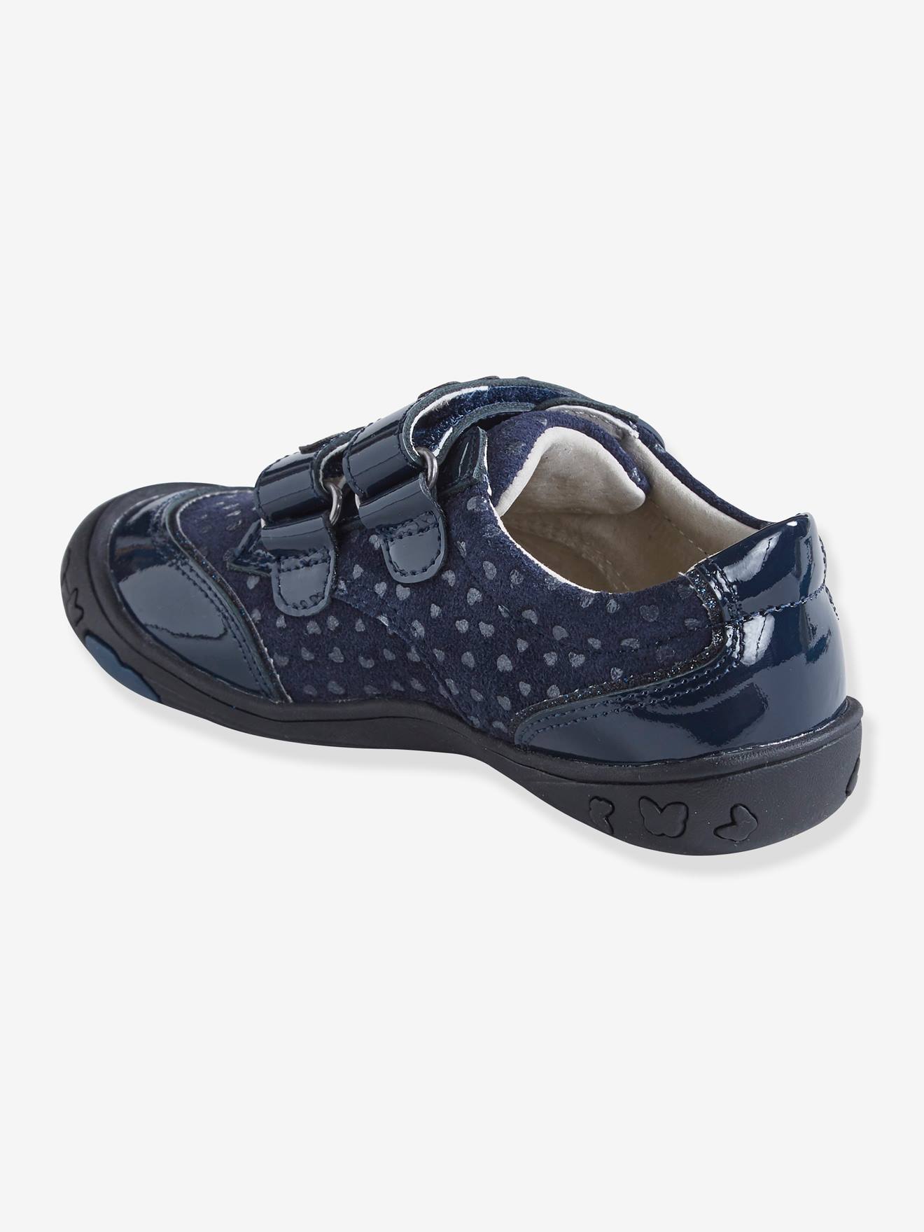 Sapatos derby de couro para meninas, modelo especial com autonomia, cor azul-escura lisa.