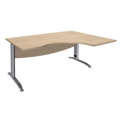 Bureau compact à droite IDRA - L160 cm - Pieds alu - plateau imitation Chêne clair (Pieds de renfort obligatoire à rajouter - non inclus)