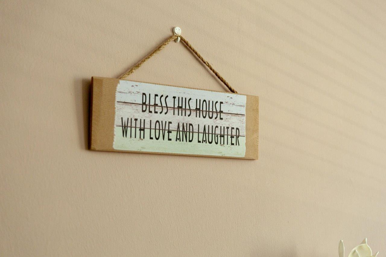 Holzschild- Bless this house - 35x12 cm