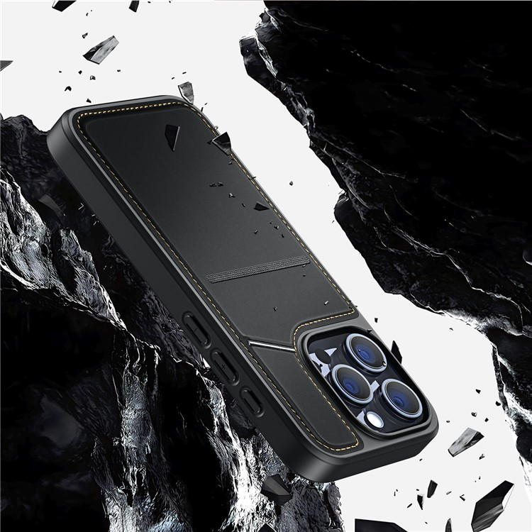 iPhone 15 Pro MagSafe Hybrid Leder Hülle mit Kartenfach   Kickstand Aufsteller (RFID Schutz) - Schwarz