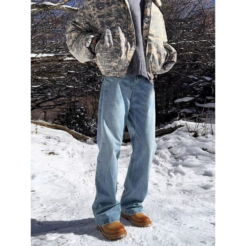 Posive - Mid Rise Washed Flared Jeans