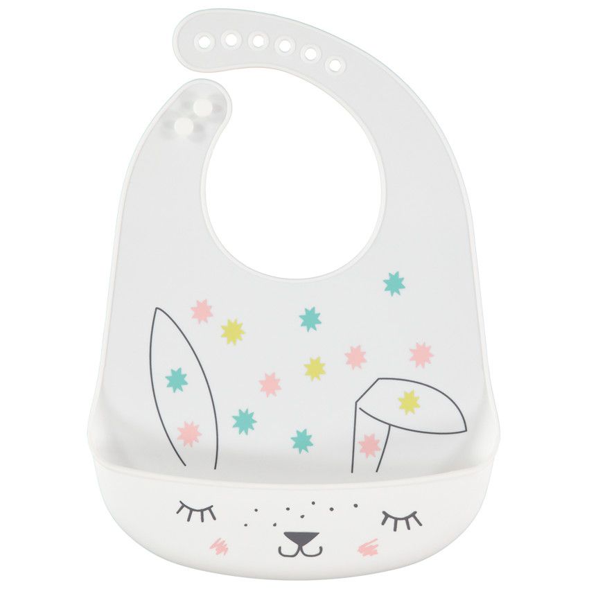 Bavoir en silicone motif lapin - Blanc - Ecru