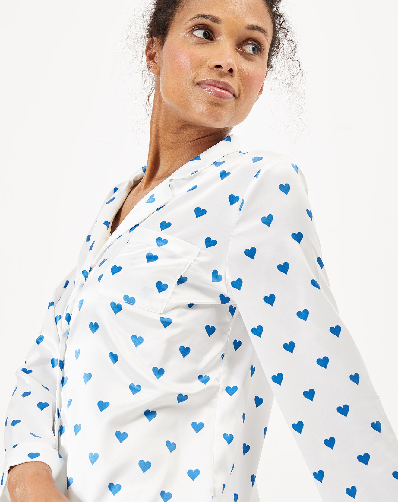Quartier Latin Pyjama satiné Heart imprimé blanc/bleu