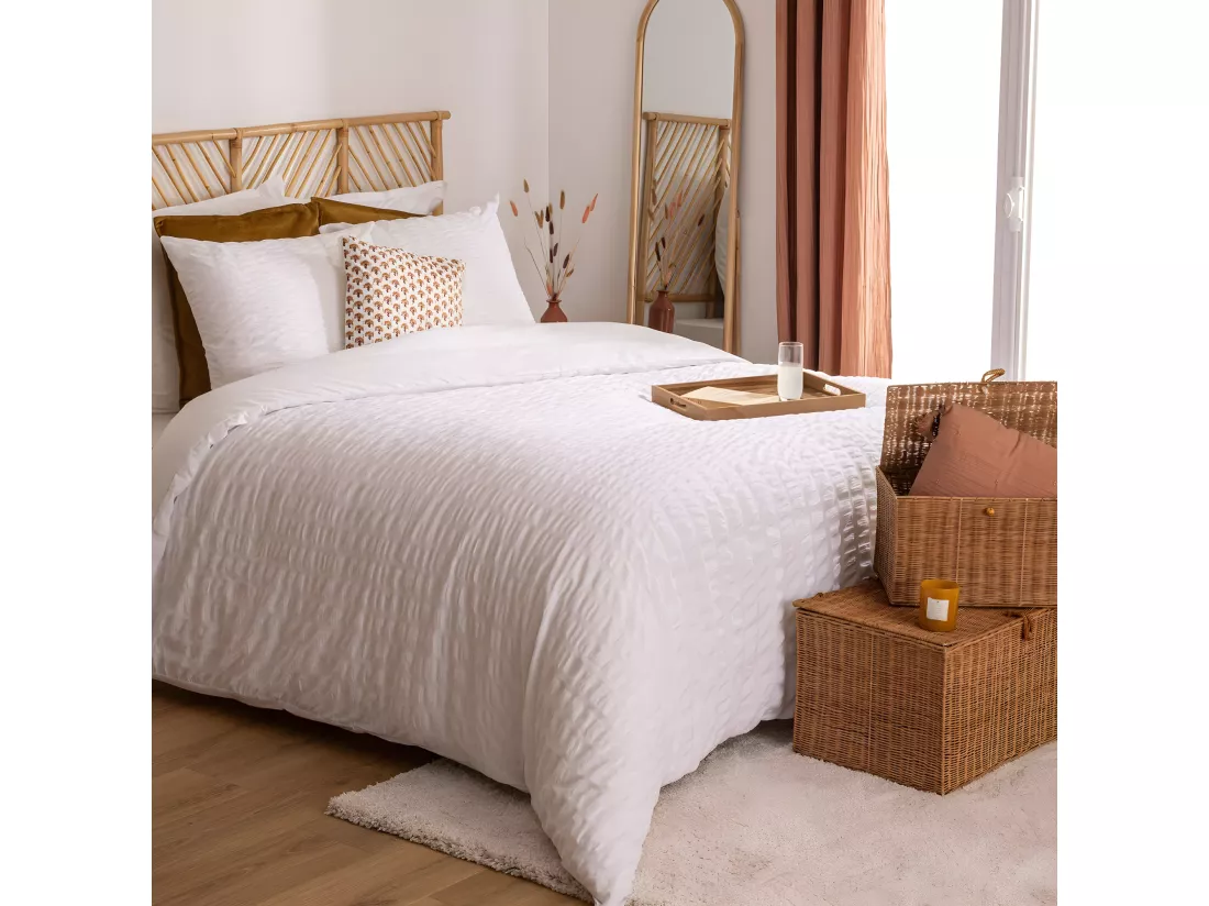 Parure de lit 2 Personnes 260 x 240 cm Housse de couette avec 2 taies en Polycoton Blanc