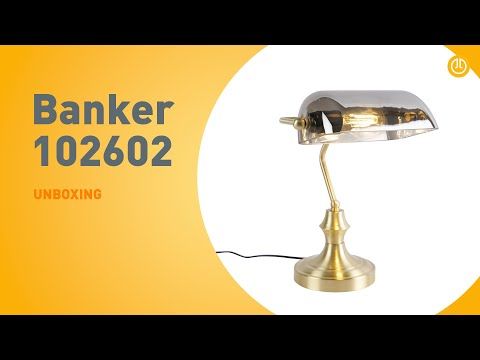 Klassieke notarislamp goud met gerookt spiegel glas - Banker