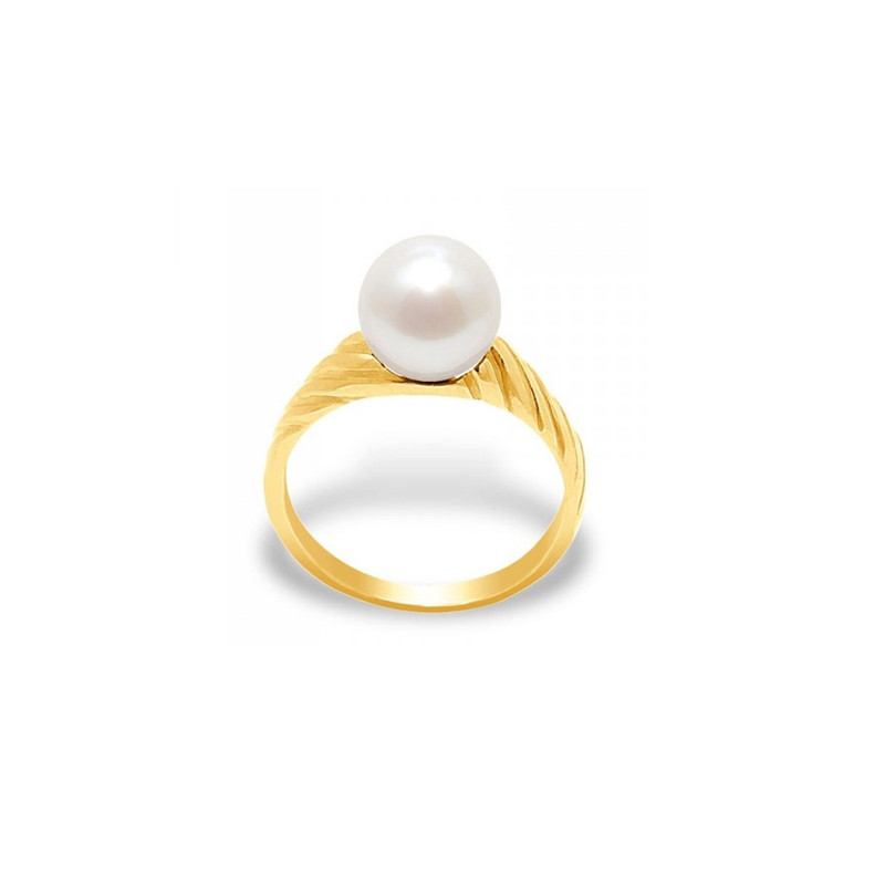 Bague Perle de Culture Blanche et Or jaune 375/1000