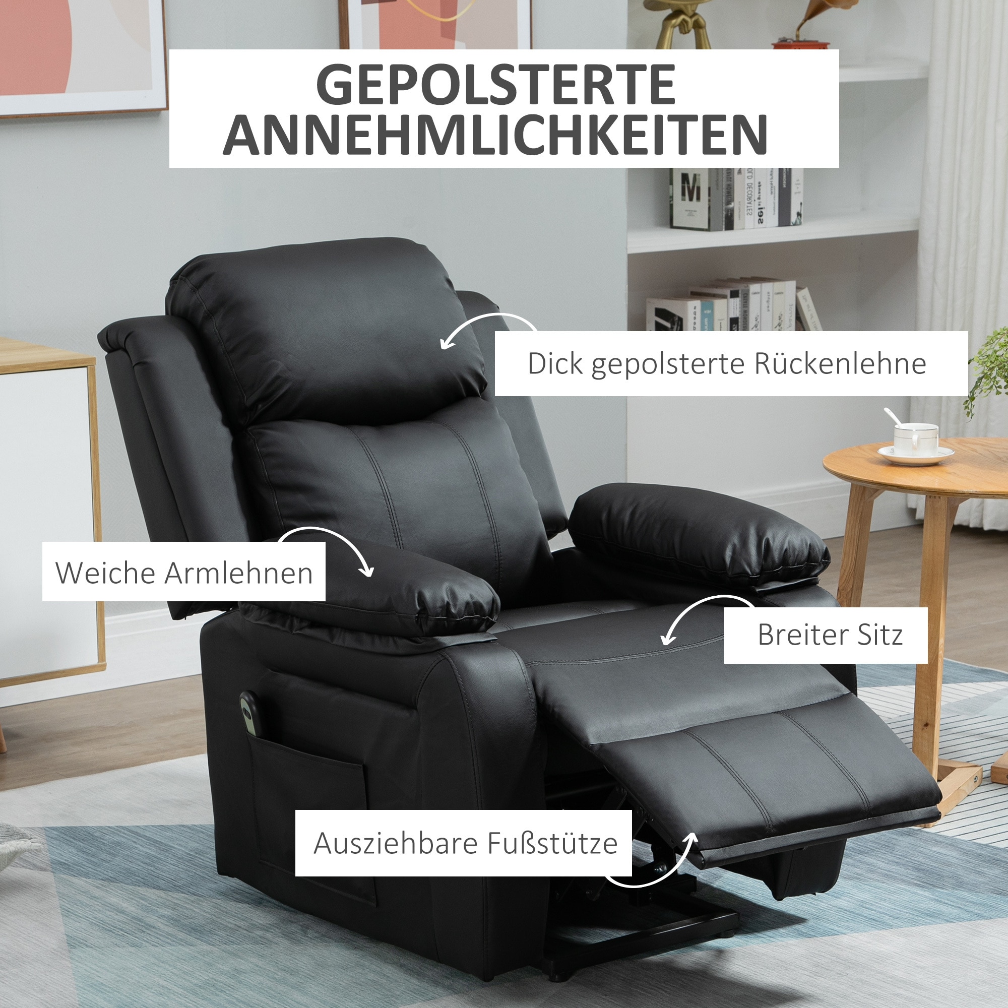 HOMCOM Aufstehhilfesessel mit Fernbedienung weiß 93L x 96B x 105H cm