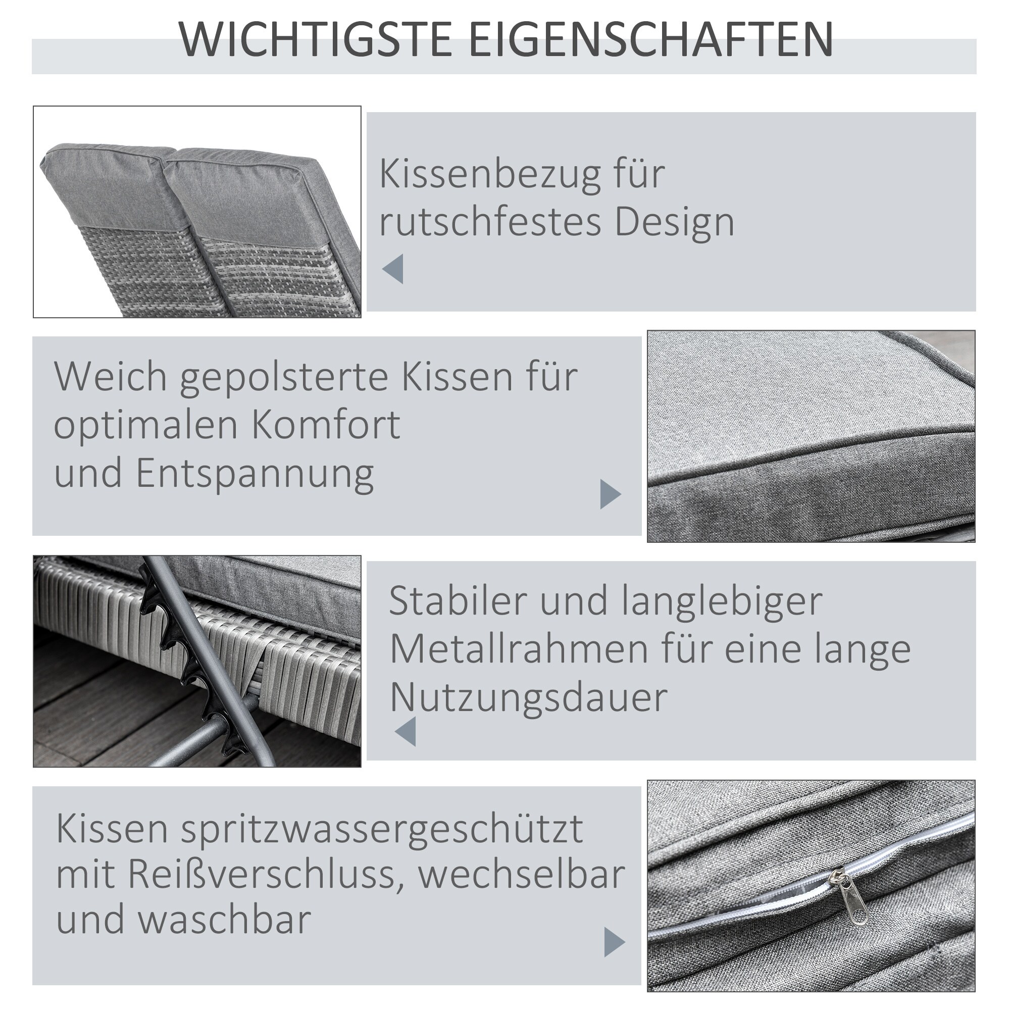 Outsunny Doppelliege mit verstellbarer Rückenlehne 195 x 120 x 28 cm (LxBxH)