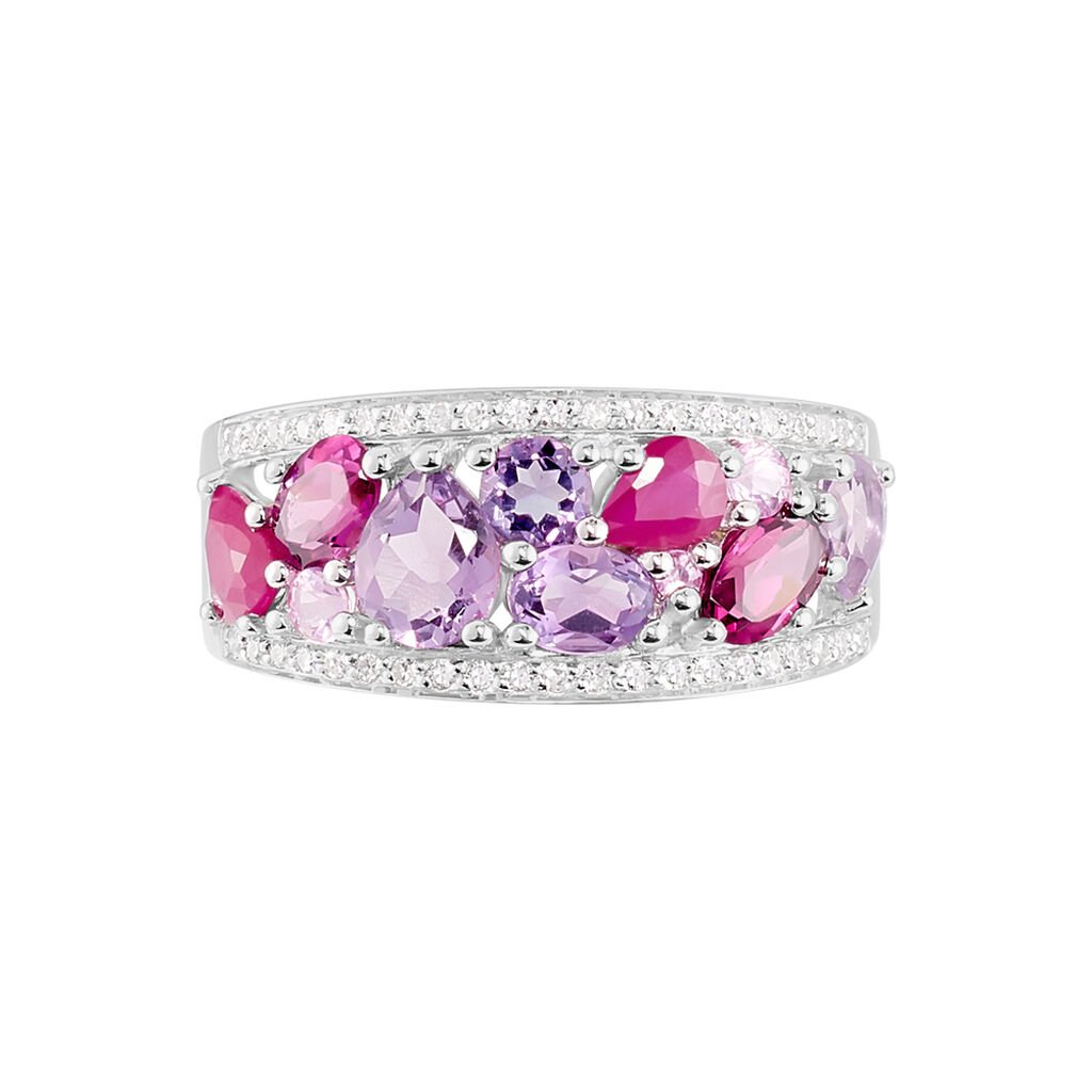 Bague Multicolore Or Blanc Amethyste Et Saphir Et Rhodolite