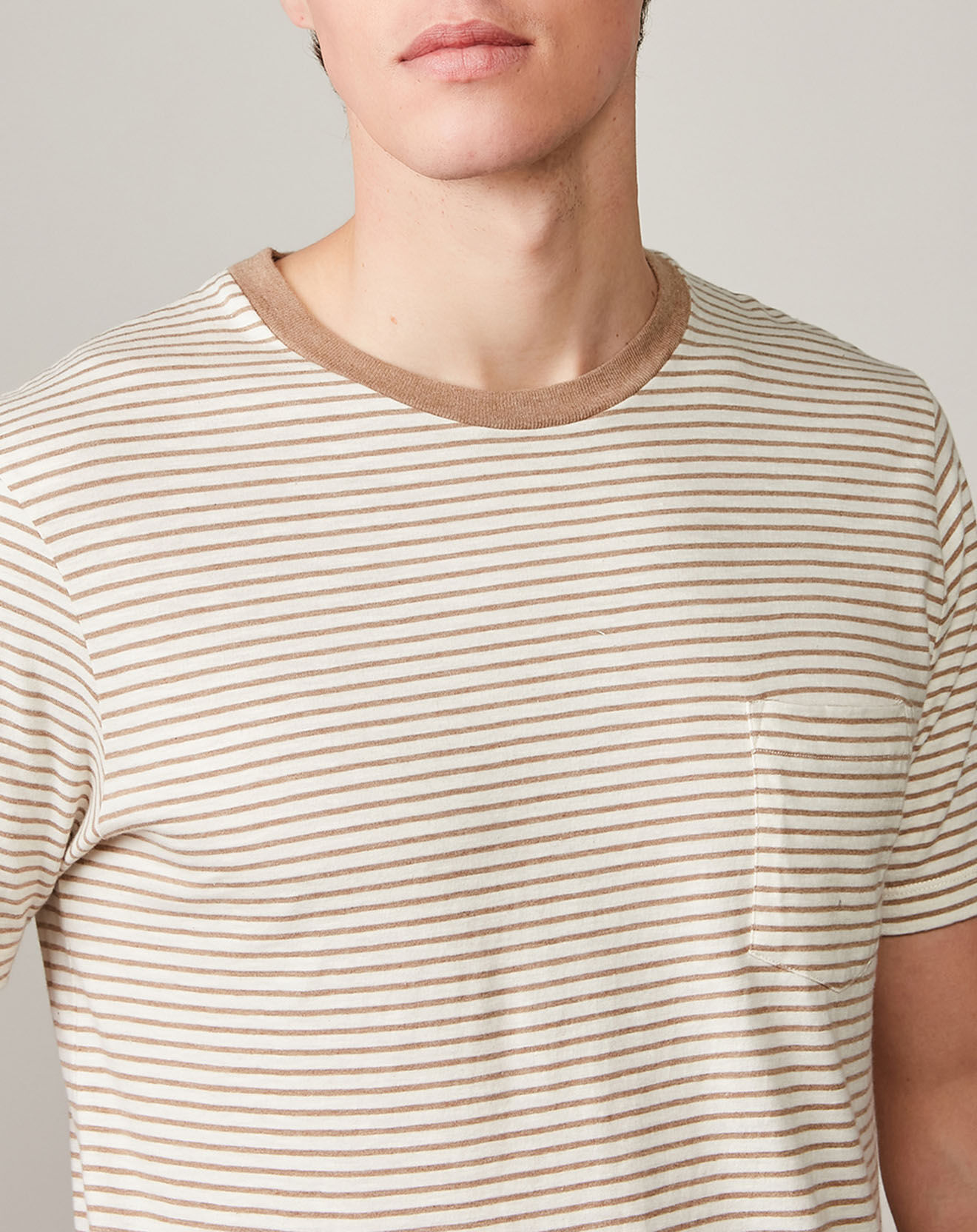 Hartford T-Shirt Pocket Crew Stripe craie/camel