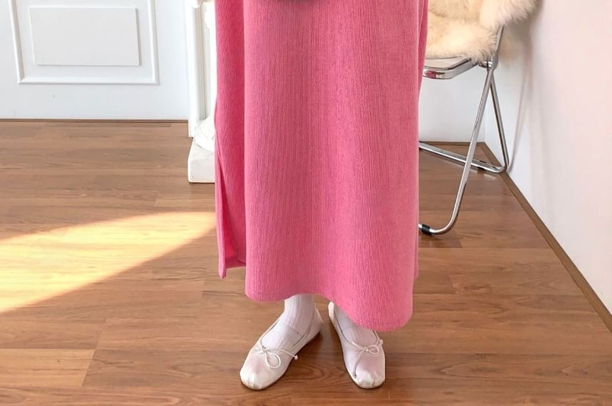 Chubby Girl - Lange mouwen effen losse midi-gebreide jurk