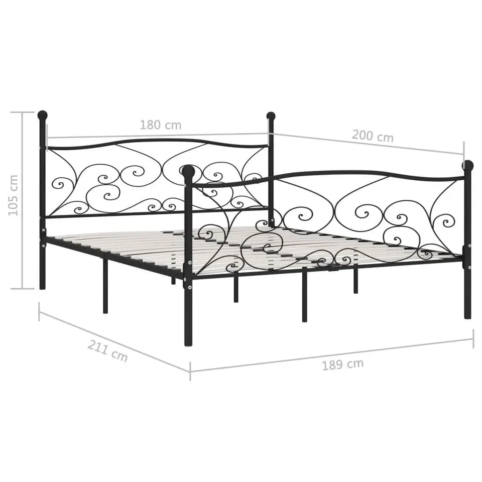 vidaXL - Bed frame met lattenbodem - Zwart - Metaal - 180x200 cm