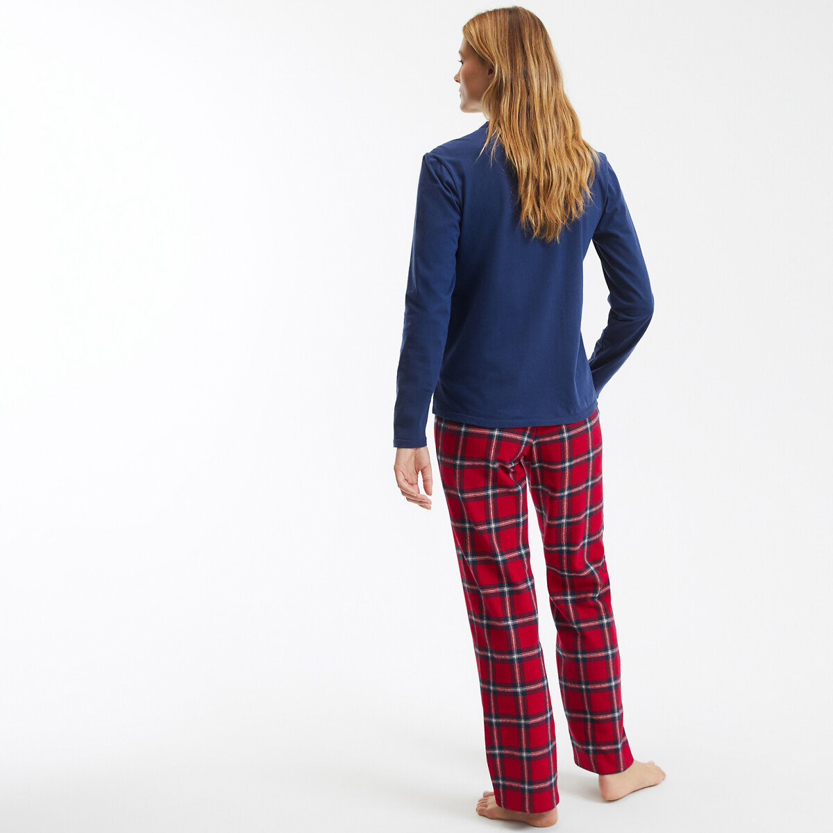 COLEÇÃO LA REDOUTE<br>Pijama, camisa lisa, calça xadrez de flanela