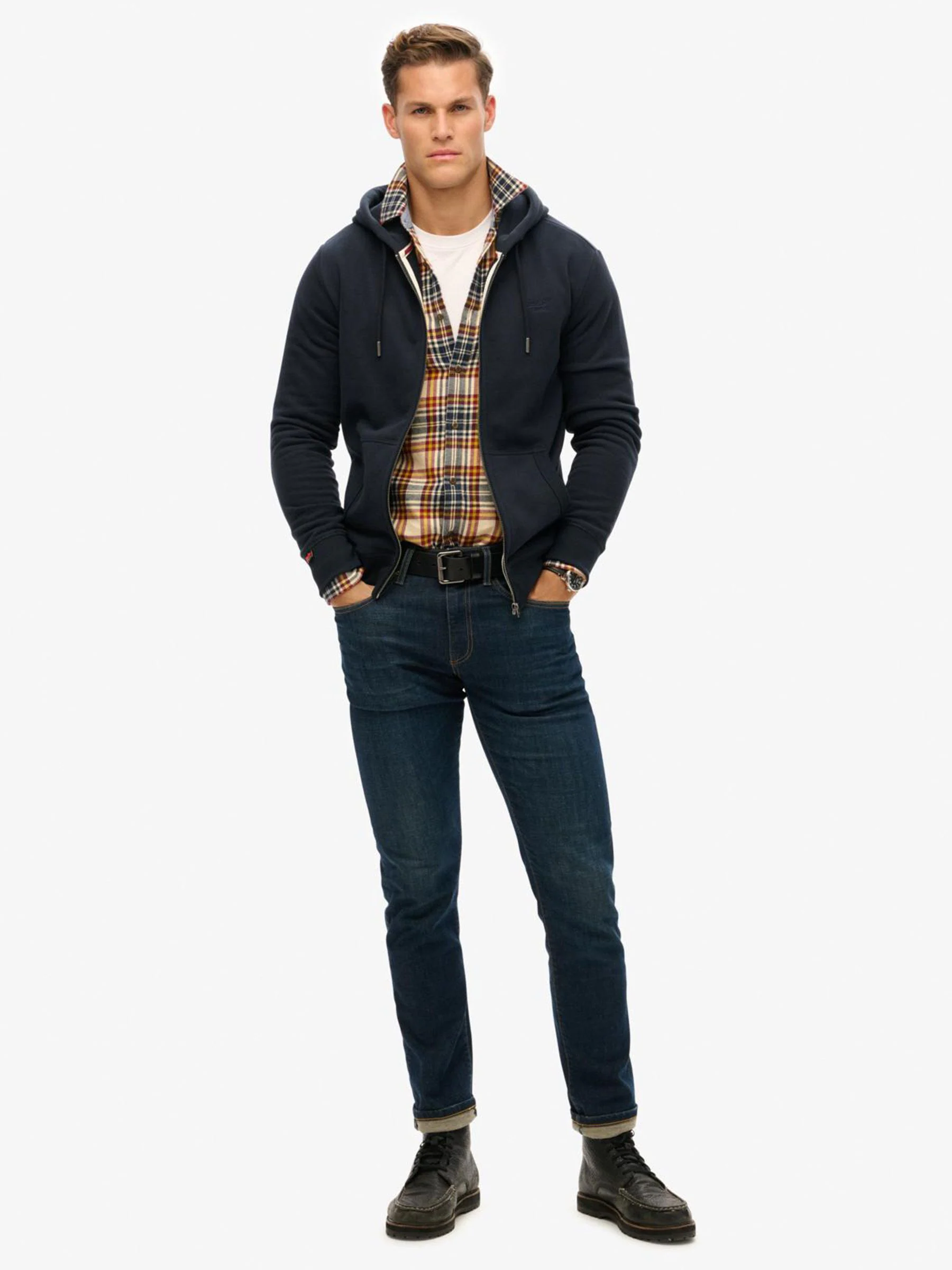 Donkerblauw - Superdry Essential hoodie met logo en halve rits met geborstelde voering