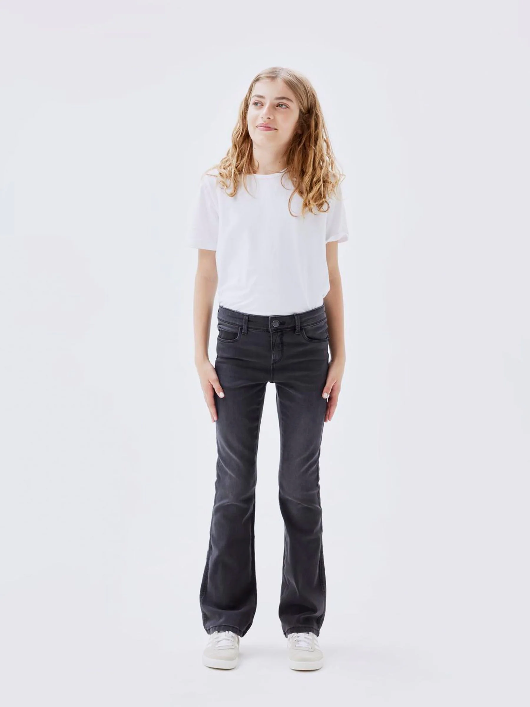 Grijs - Name It flare jeans met verstelbare taille voor meisjes