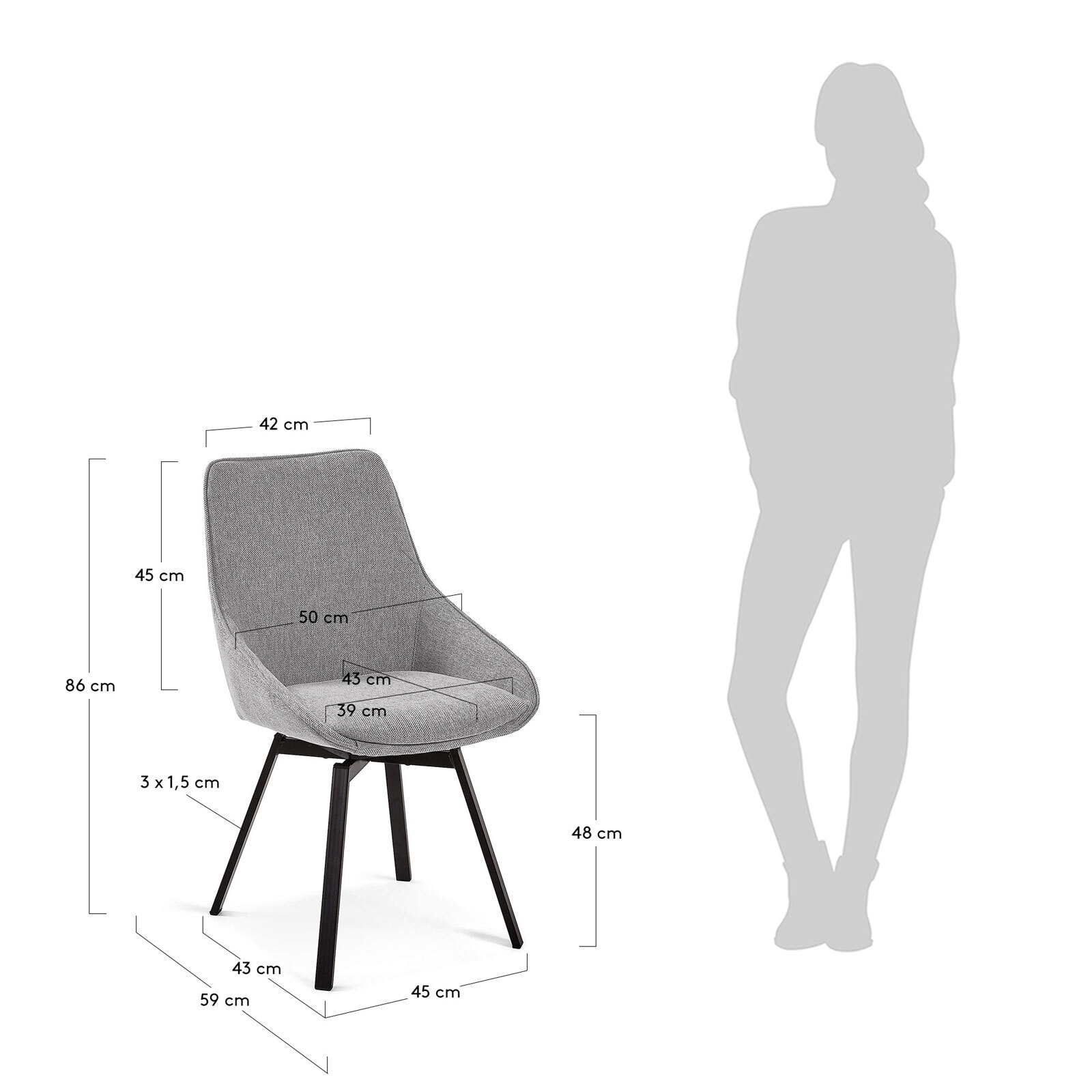 Kave Home Esszimmerstuhl JENNA 2er Set grau