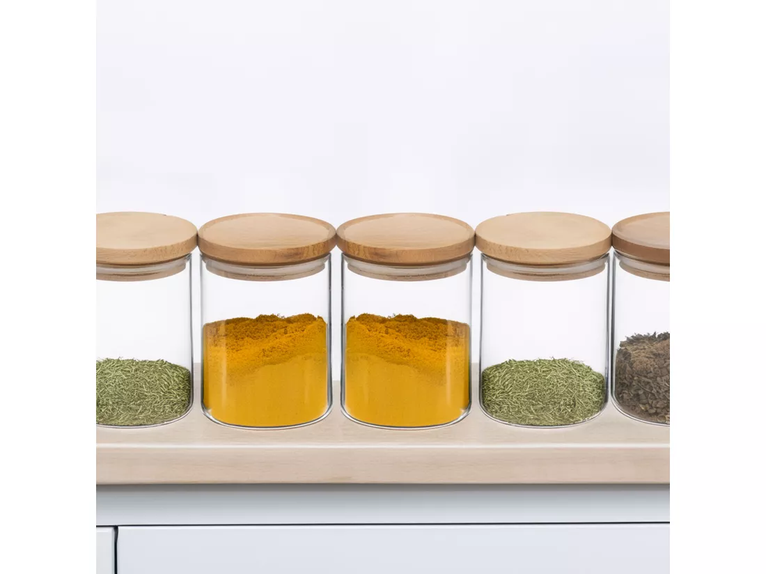 WELL HOME - Pot en verre et bois, fermeture hermétique 600ML