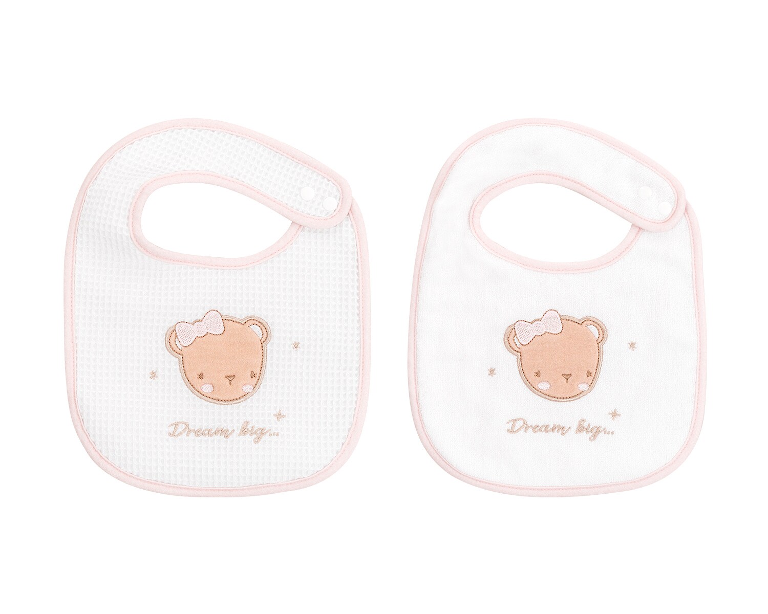 Kikkaboo Babylätzchen 2er Set Dream Frottee Waffelpique, Druckknopf, Baumwolle rosa