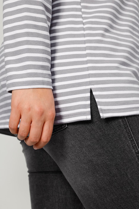Sweatshirt, A-Line, Ringel, Frottee-Stern, V-Ausschnitt, Langarm