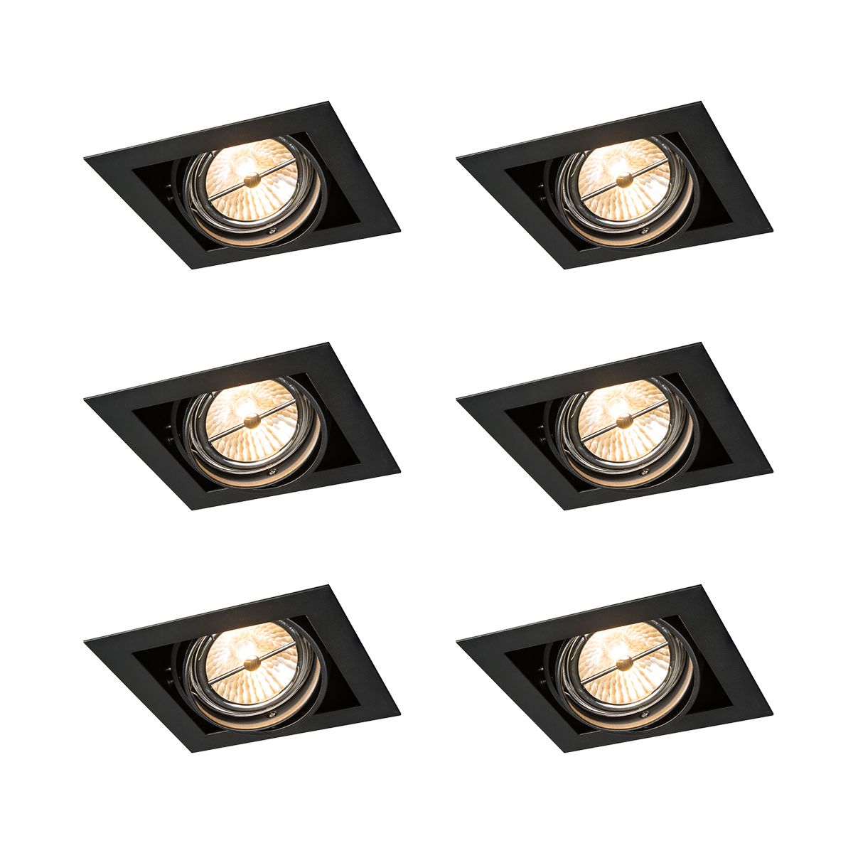 Set van 6 Inbouwspot zwart AR111 verstelbaar - Oneon