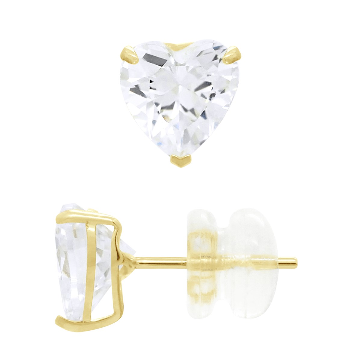 Boucles d'Oreilles - Orné d'un Oxyde de Zirconium Blanc en forme de Coeurs - Or Jaune