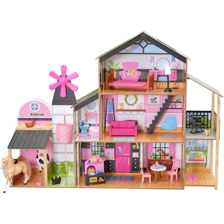 KidKraft® 2-in1-Puppenhaus mit Windrad-Aufzug und Scheune
