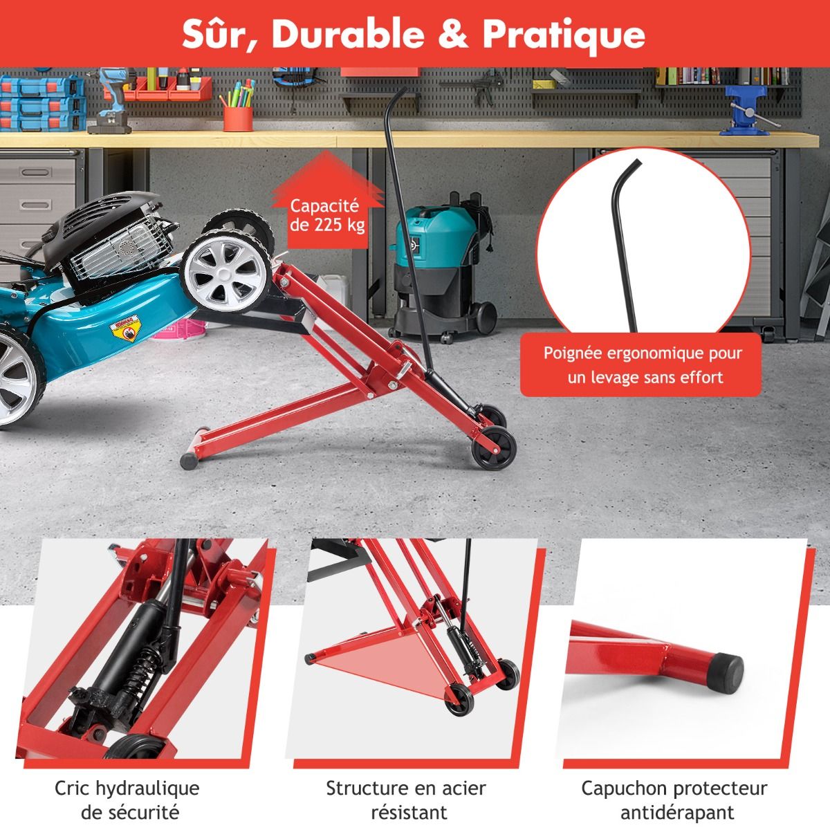 Cric de Levage pour Tondeuse à Gazon pour Tracteurs et Tondeuses à Gazon Autoportées à Rayon de Braquage Nul Capacité de 227 Kg - Lidl-Manfred