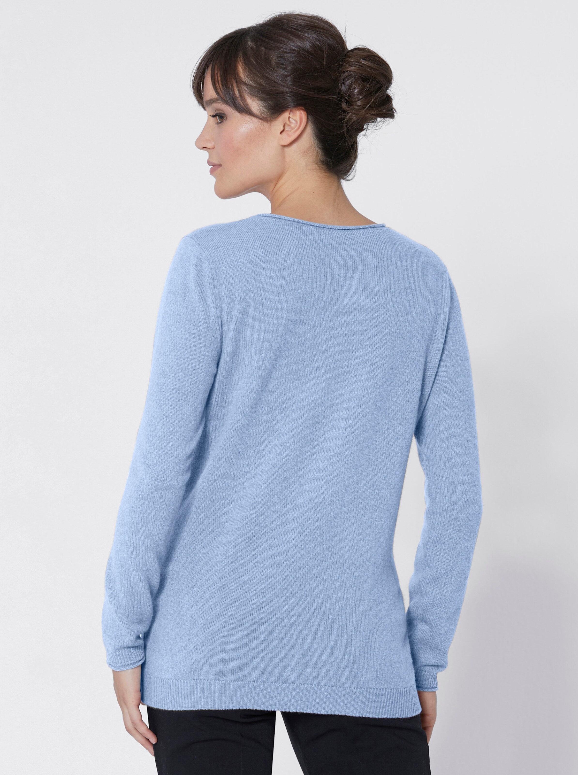 Kaschmirpullover in blau-meliert