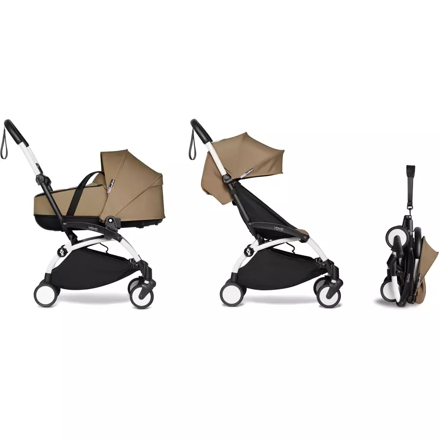 BABYZEN Kinderwagen YOYO2 0+ White mit Liegewanne und Textilset Toffee