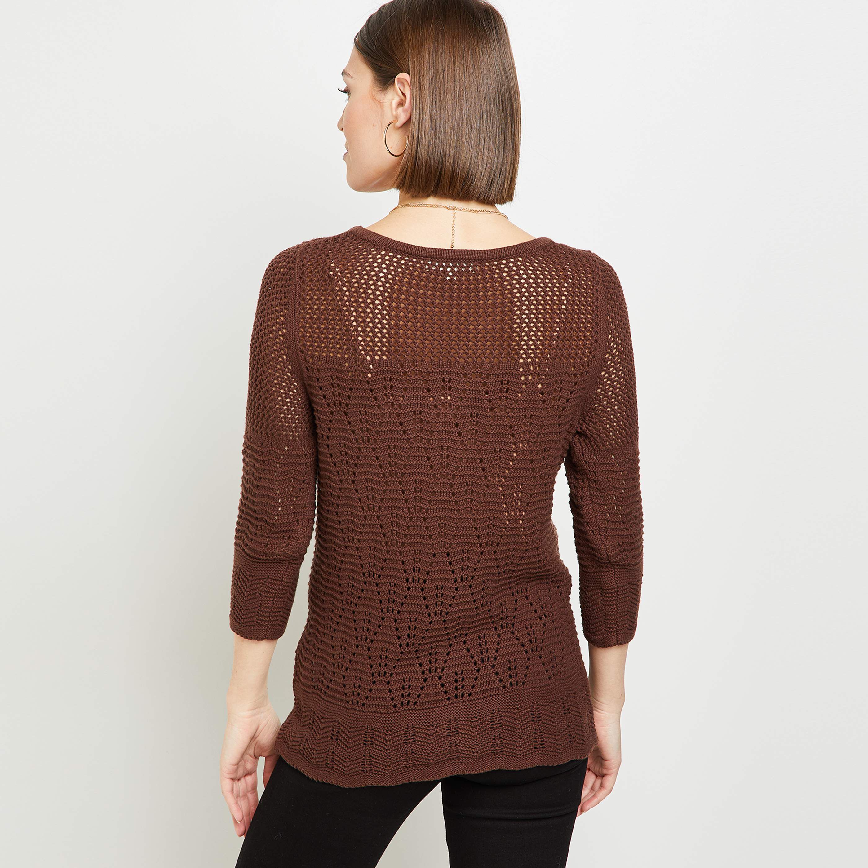 Pull crochet femme - MARRON