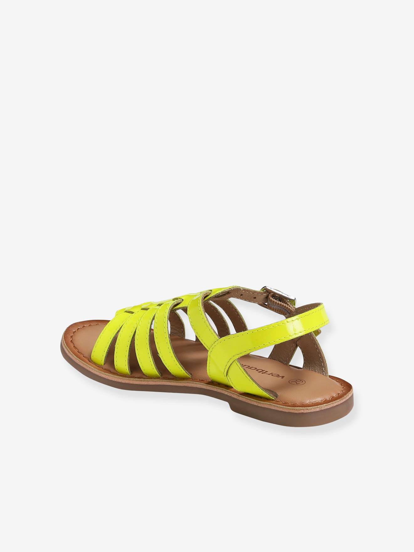 Sandálias de várias tiras para meninas, lisas, amarelo escuro com estampa.