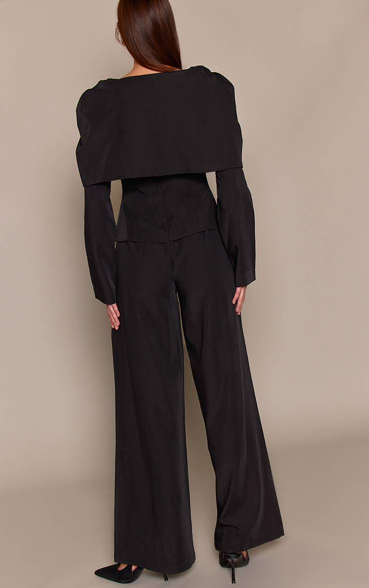 Noir Combinaison-pantalon Ajustée Tissée À Manches Longues Avec Boutonnage