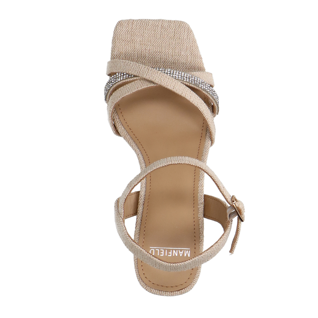 Beige sandalen met hak met strass detail