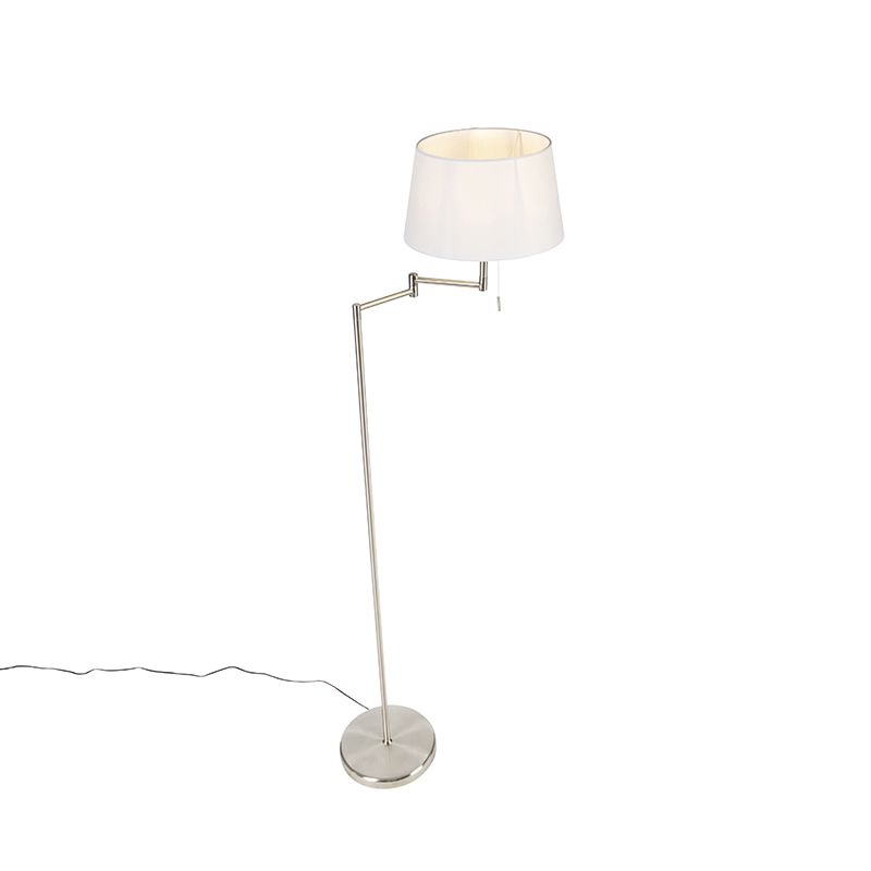 Klassieke vloerlamp staal met witte kap verstelbaar - Ladas