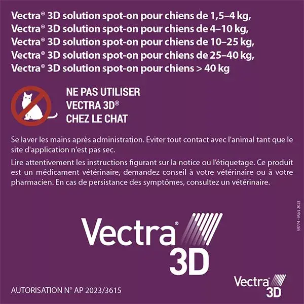 Vectra® 3D solução spot-on para cães com peso superior a 25–40 kg, 12 pipetas.