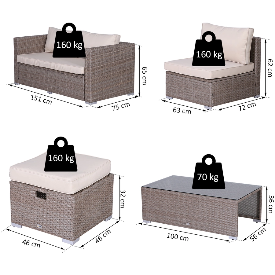 Outsunny Rattan Gartensitzgruppe als 6-teiliges Set creme