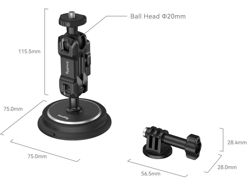 Smallrig Saugnapfhalterung Magic Arm Magnetic Magic Arm Magnetische Saugnapfhalterung für Action-Kameras