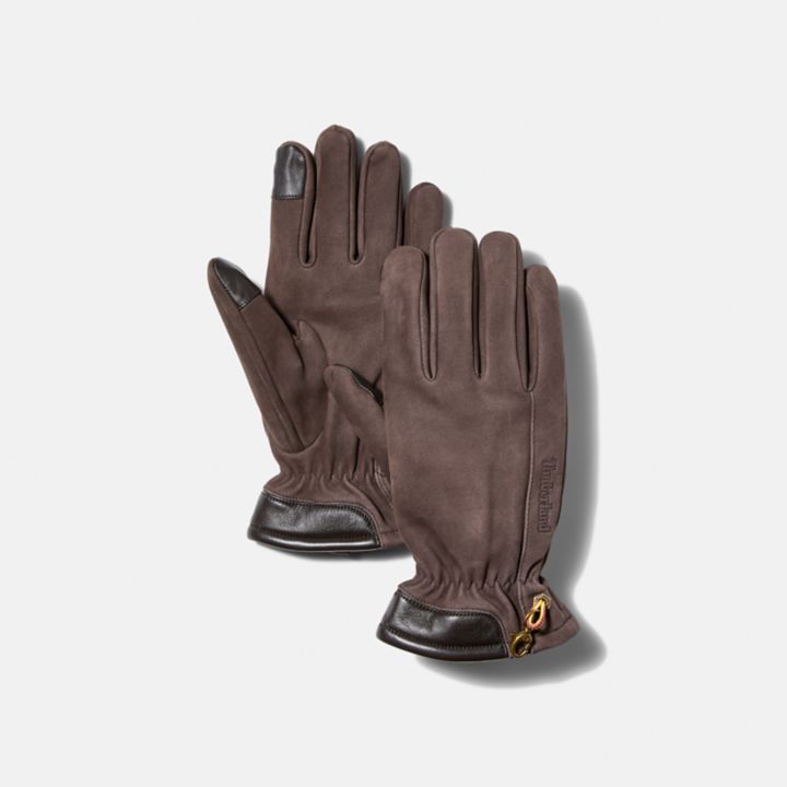 Luvas de couro Winter Hill com pontas sensíveis ao toque para homens na cor marrom.