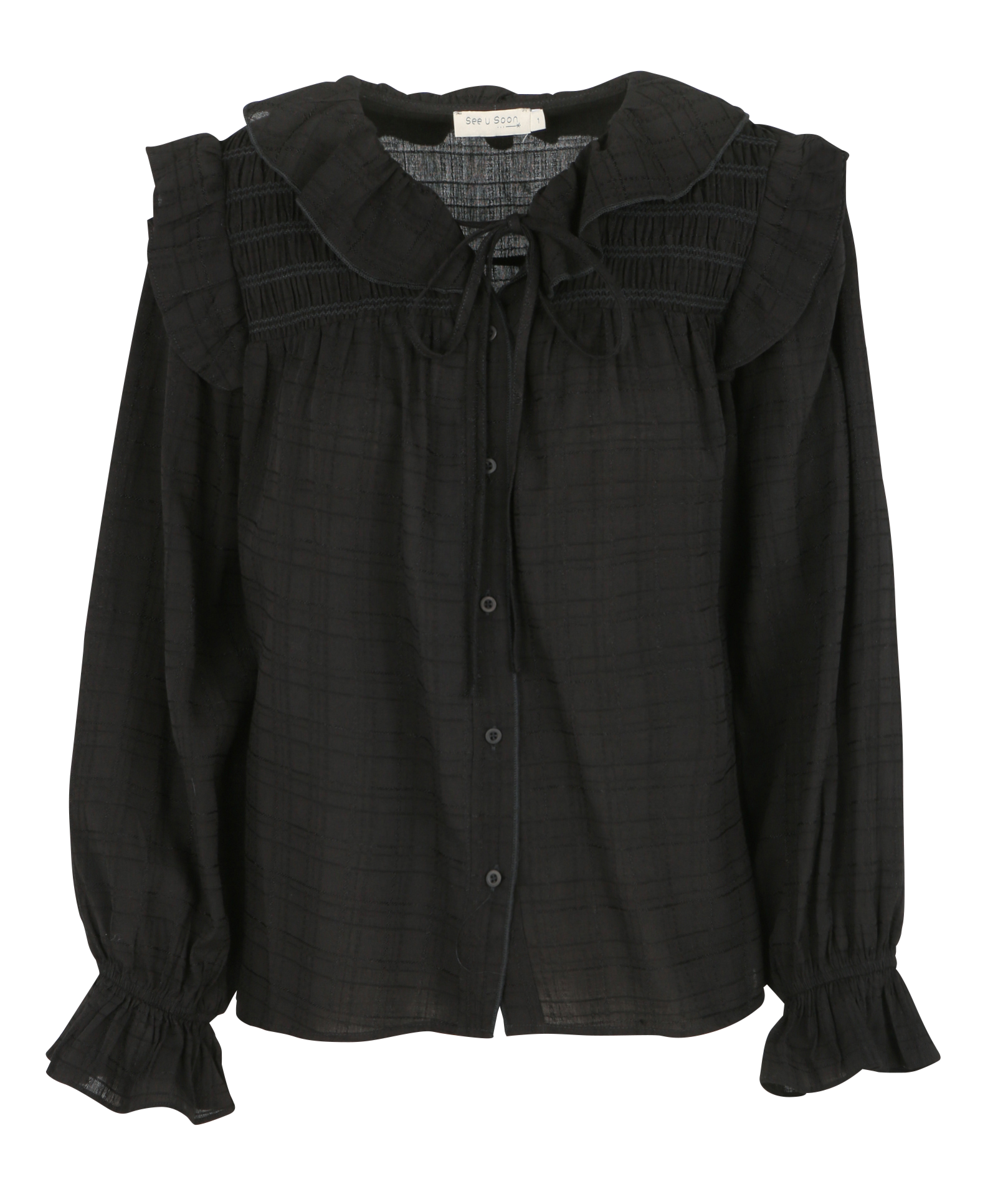 Chemise droite en coton et lin | Noir