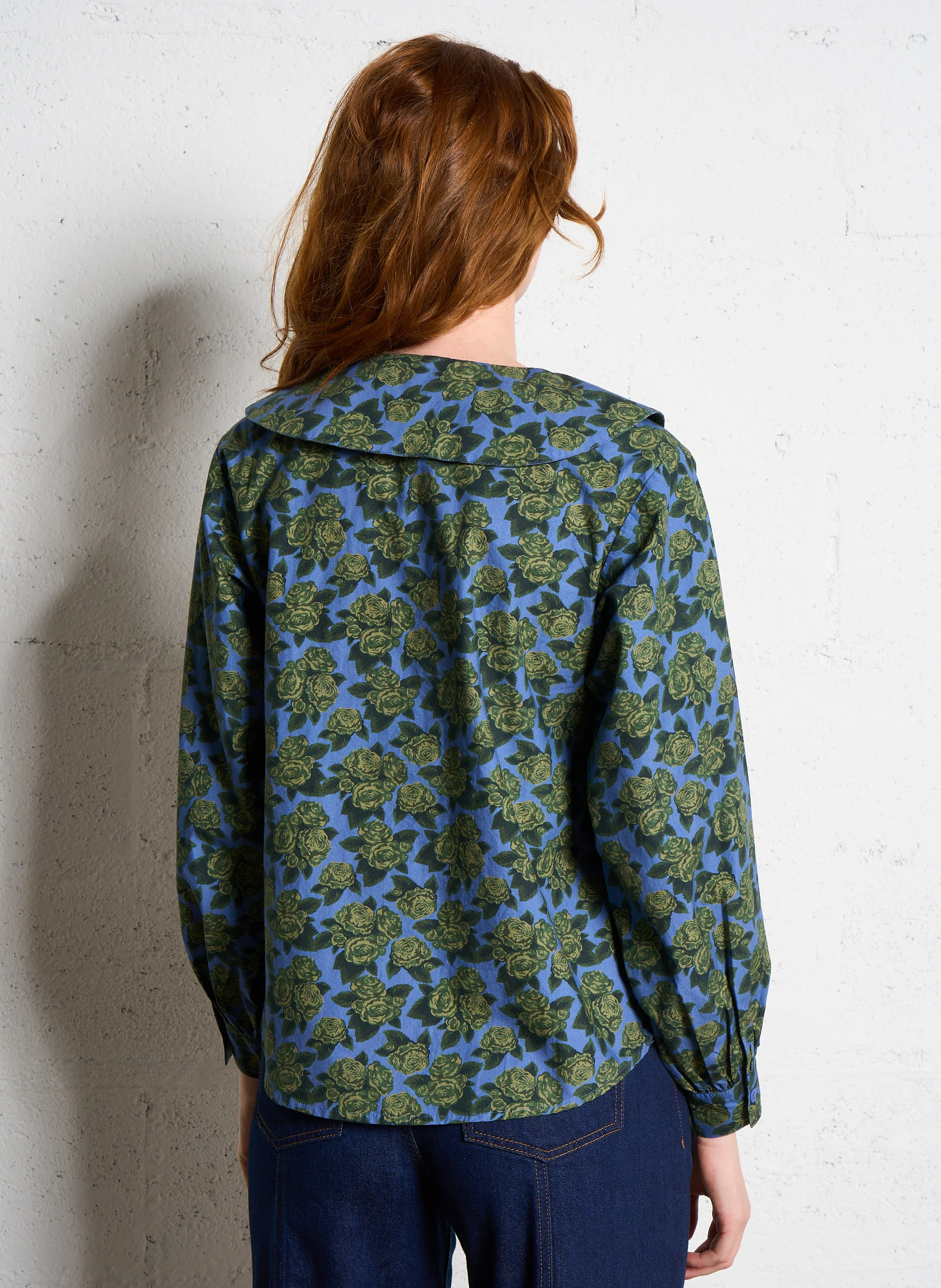 Blouse boutonnée en coton | Bleu