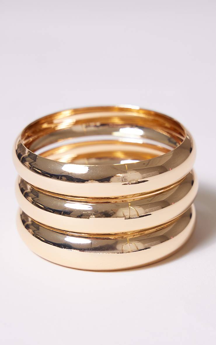 Doré Lot De 3 Bracelets Joncs Épais
