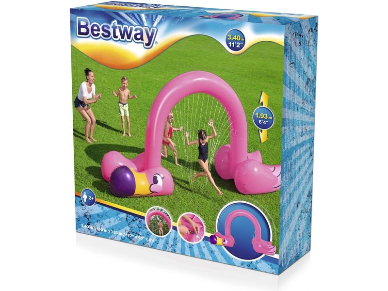 Bestway Jumbo Flamingo Sprinkler 340 x 110 x 193 cm Wassersprinklerbogen zum Hindurchlaufen