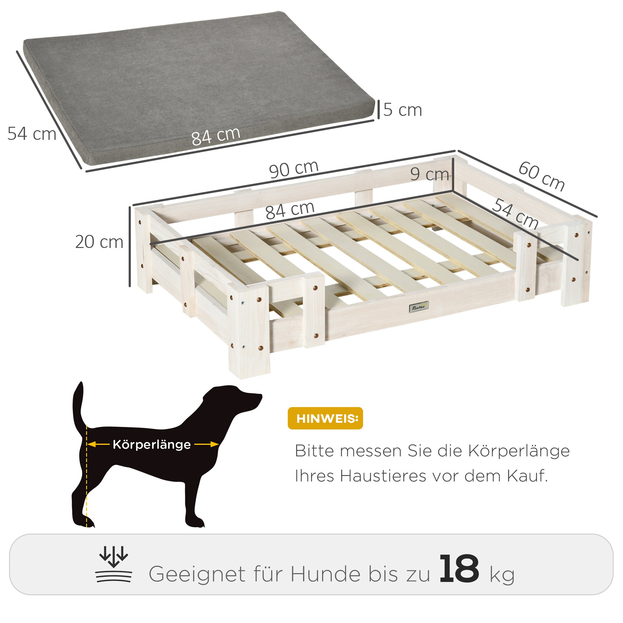 PawHut Hundebett mit Kissen bunt 90L x 60B x 20H cm