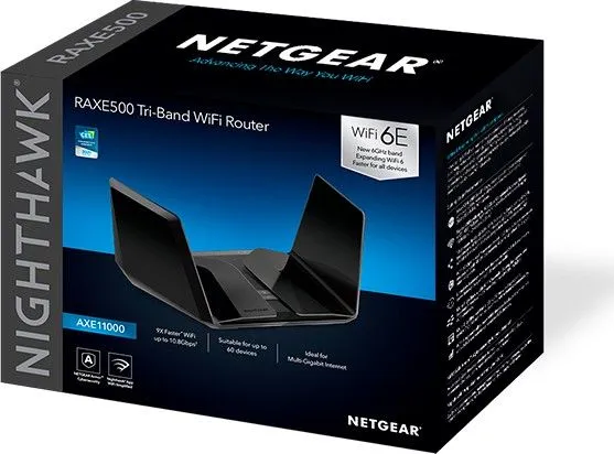 NETGEAR Nighthawk RAXE500 - Trådløs router 4-port switch - 1GbE, 2.5GbE - Wi-Fi 6E - Multi-Band
