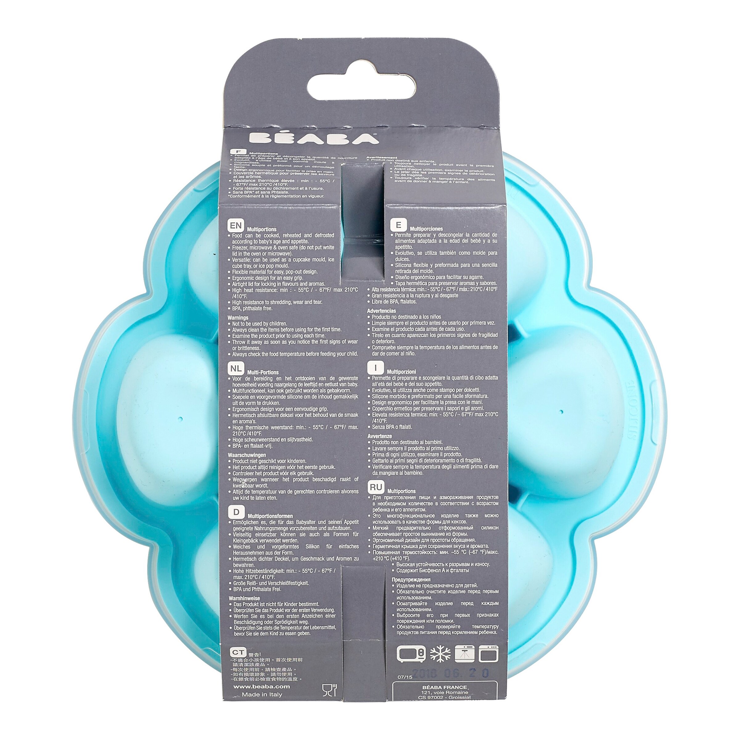 Beaba Portionsbehälter Silikon 6x90 ml hellblau